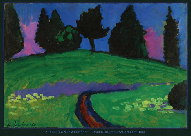 Alexej von Jawlensky Dunkle Bäume Über Grünem Hang No4 - Affiche