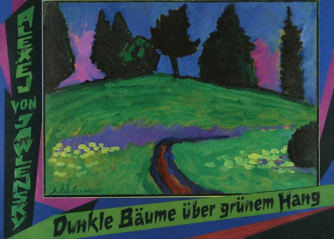 Alexej von Jawlensky Dunkle Bäume Über Grünem Hang No5 - Affiche