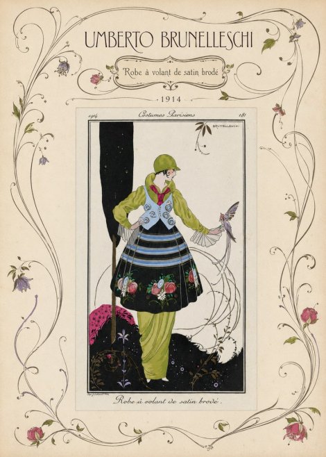 Umberto Brunelleschi Robe À Volant De Satin Brodé No3 - Affiche