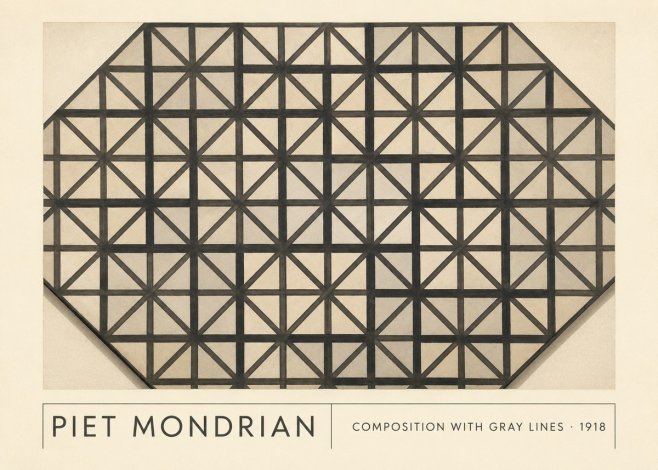 Piet Mondrian Composition with Gray Lines No1 - Affiche