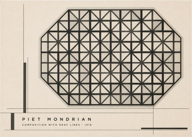 Piet Mondrian Composition with Gray Lines No2 - Affiche