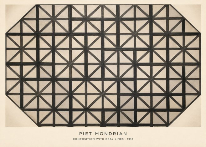 Piet Mondrian Composition with Gray Lines No4 - Affiche