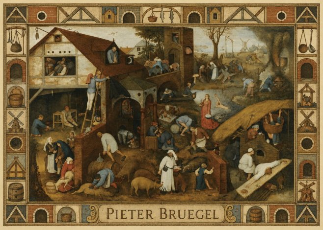 Pieter Bruegel Netherlandish Proverbs I No6 - Affiche