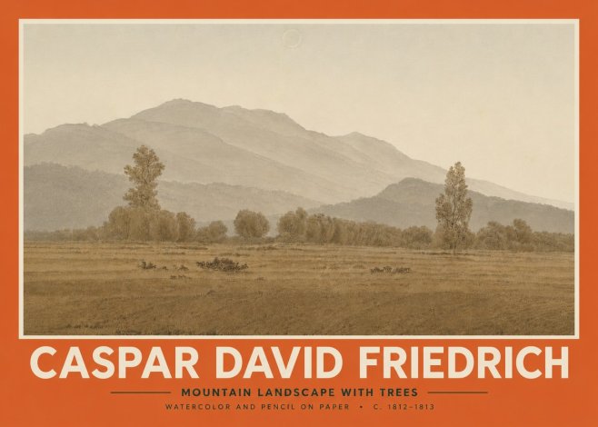Caspar David Friedrich Mountain Landscape with Trees No5 - Affiche