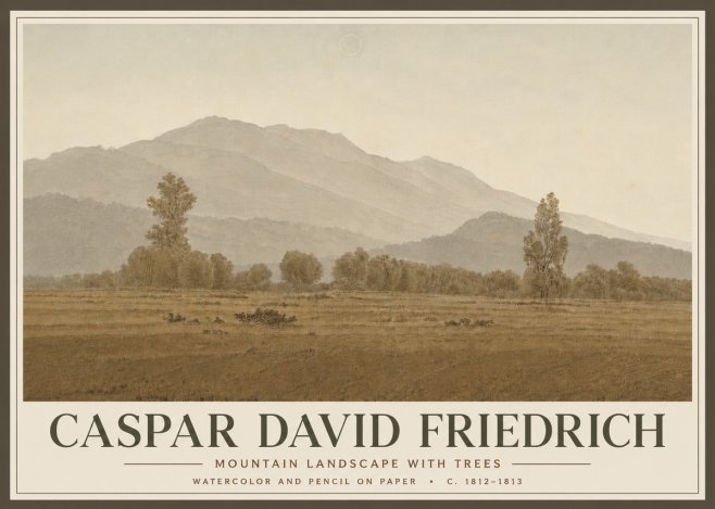 Caspar David Friedrich Mountain Landscape with Trees No6 - Affiche