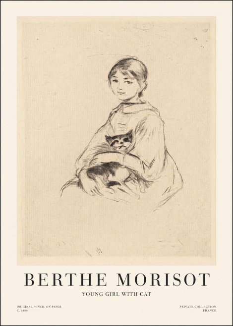 Berthe Morisot Young Girl with Cat No1 - Affiche