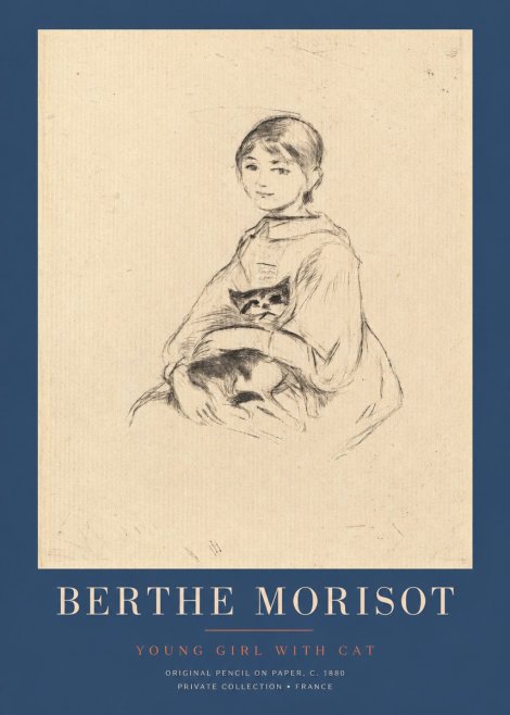 Berthe Morisot Young Girl with Cat No2 - Affiche