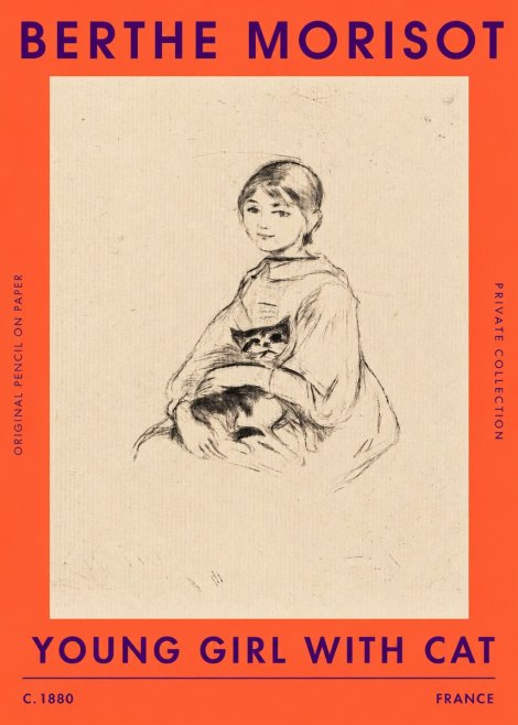 Berthe Morisot Young Girl with Cat No3 - Affiche