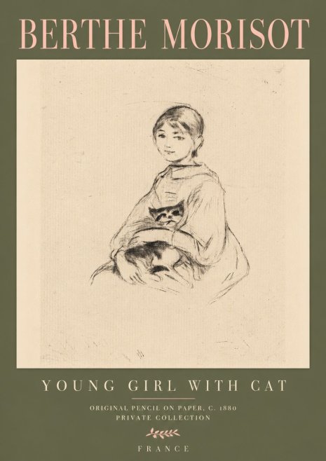 Berthe Morisot Young Girl with Cat No4 - Affiche
