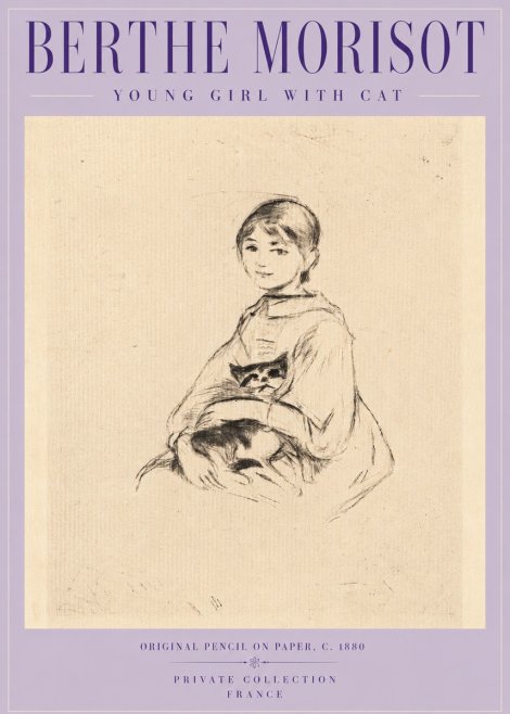 Berthe Morisot Young Girl with Cat No5 - Affiche
