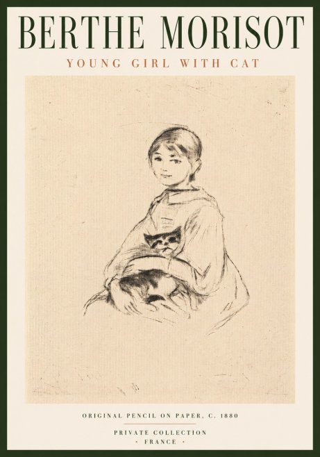 Berthe Morisot Young Girl with Cat No6 - Affiche