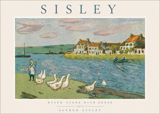 Sisley River Scene with Geese No3 - Affiche