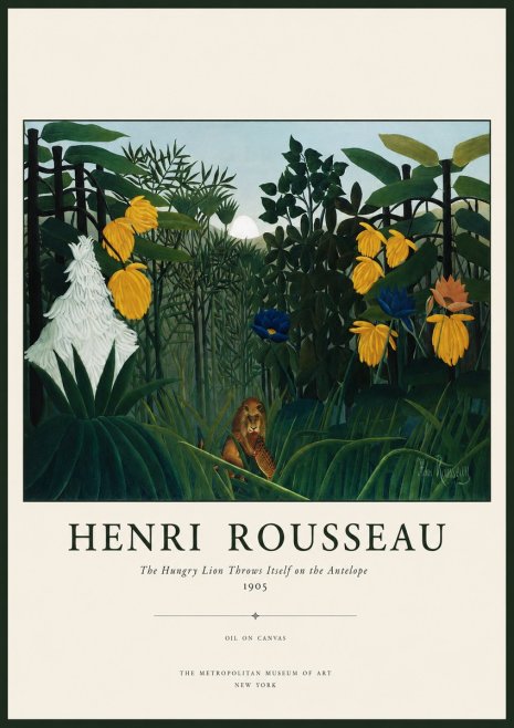 Rousseau The Hungry Lion Throws Itself on the Antelope No1 - Affiche