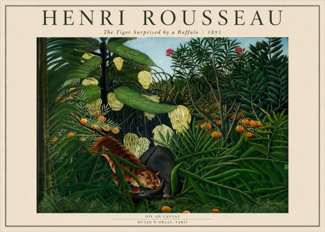 Rousseau The Tiger Surprised by a Buffalo No2 - Affiche
