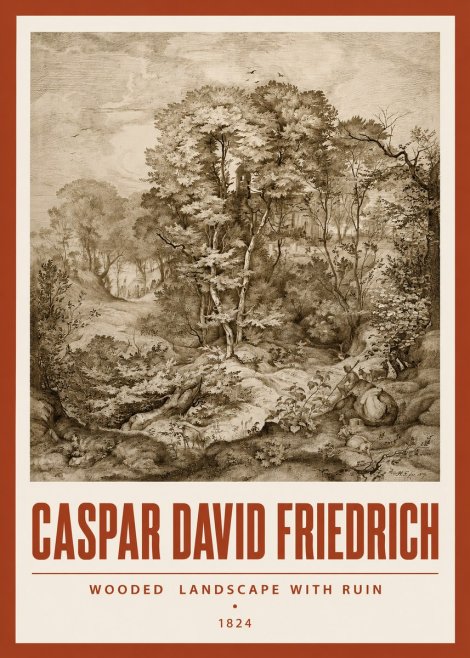 Caspar David Friedrich Wooded Landscape with Ruin No3 - Affiche