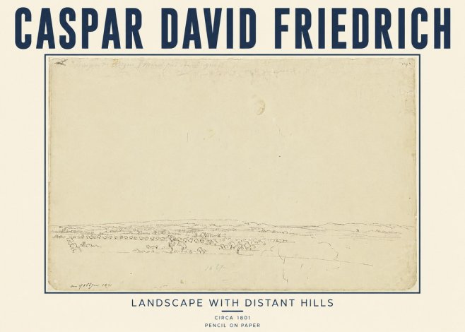 Caspar David Friedrich Landscape with Distant Hills No5 - Affiche