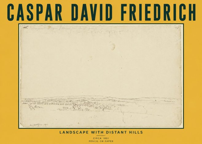 Caspar David Friedrich Landscape with Distant Hills No6 - Affiche