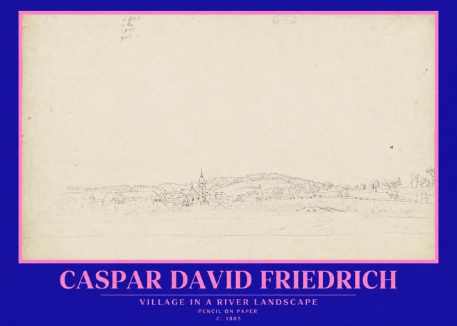 Caspar David Friedrich Village in a River Landscape No2 - Affiche