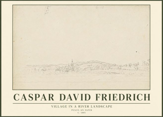 Caspar David Friedrich Village in a River Landscape No3 - Affiche