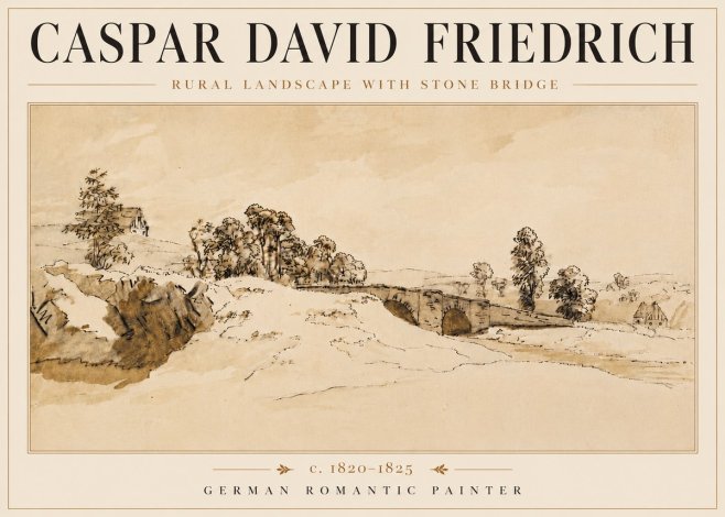 Caspar David Friedrich Rural Landscape with Stone Bridge No6 - Affiche