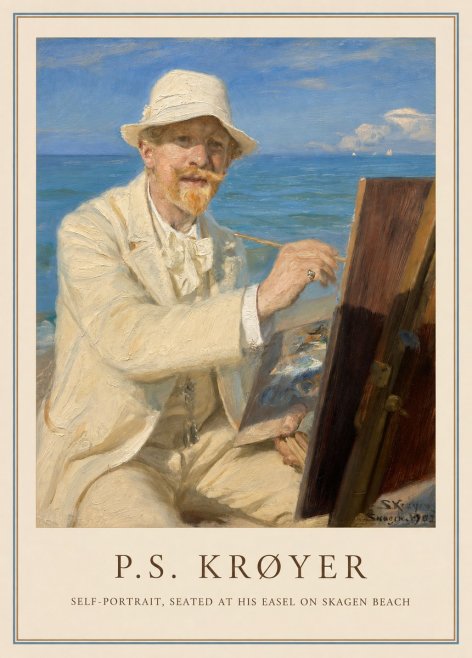 P.S. Krøyer Self-portrait, Seated at His Easel on Skagen Beach No1 - Affiche
