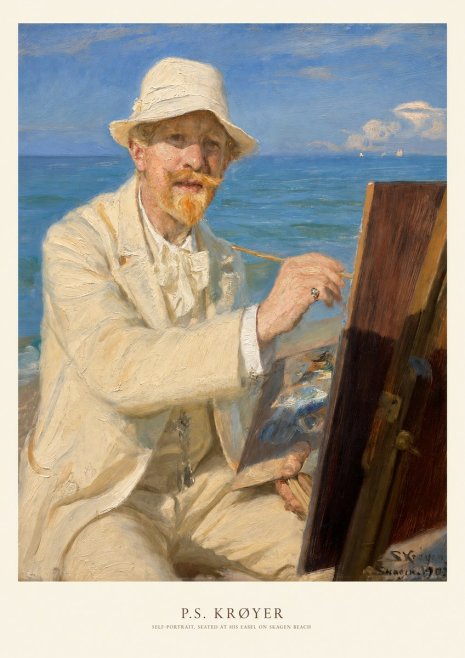 P.S. Krøyer Self-portrait, Seated at His Easel on Skagen Beach No5 - Affiche
