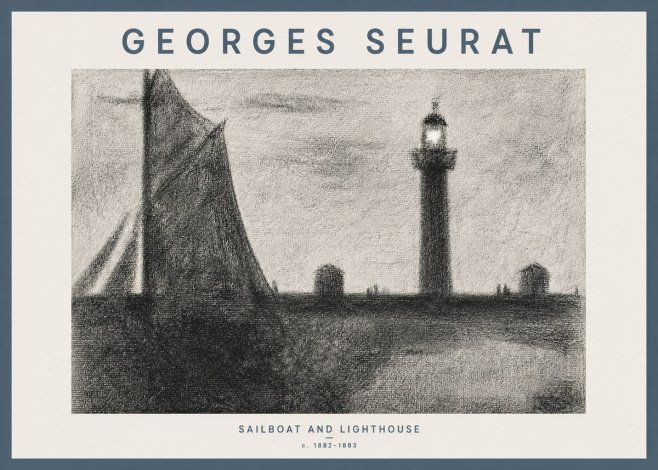 Seurat Sailboat and Lighthouse No4 - Affiche
