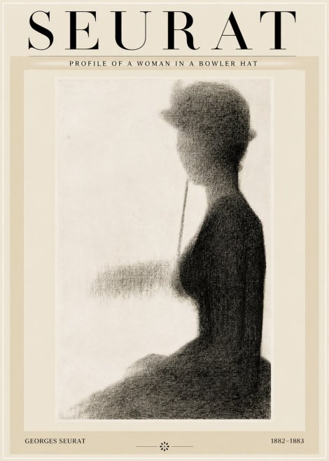 Seurat Profile of a Woman in a Bowler Hat No2 - Affiche