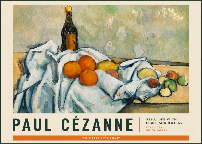 Paul Cézanne Still Life with Fruit and Bottle No3 - Affiche