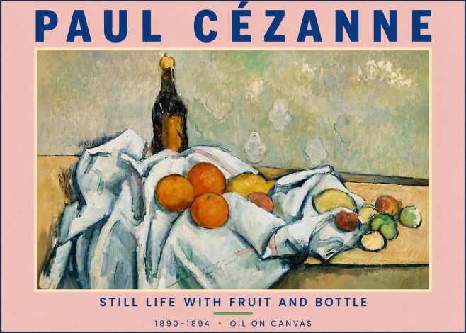 Paul Cézanne Still Life with Fruit and Bottle No4 - Affiche