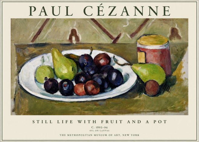 Paul Cézanne Still Life with Fruit and a Pot No1 - Affiche