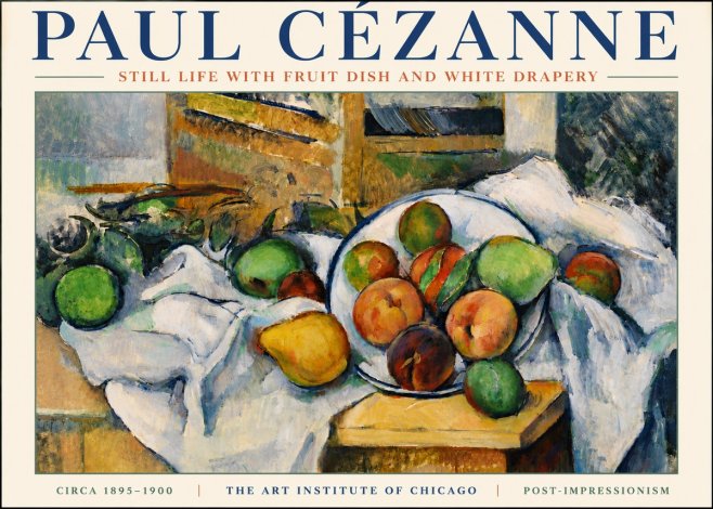 Paul Cézanne Still Life with Fruit Dish and White Drapery No6 - Affiche