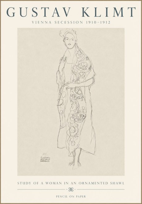 Klimt Study of a Woman in an Ornamented Shawl No3 - Affiche