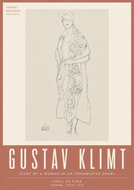 Klimt Study of a Woman in an Ornamented Shawl No4 - Affiche
