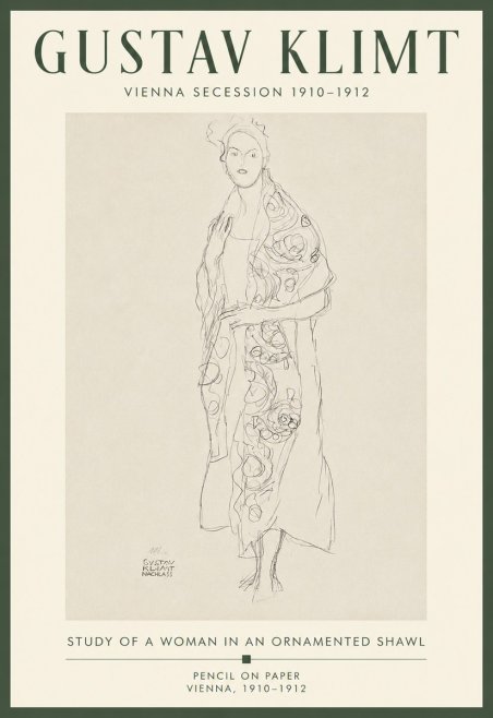 Klimt Study of a Woman in an Ornamented Shawl No5 - Affiche