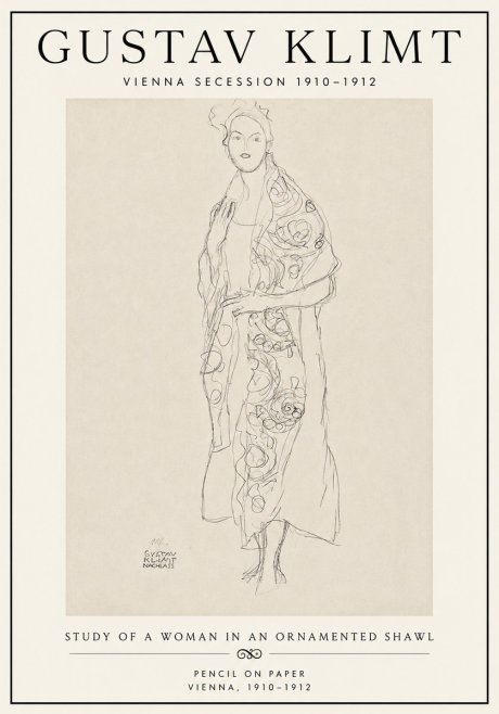 Klimt Study of a Woman in an Ornamented Shawl No6 - Affiche