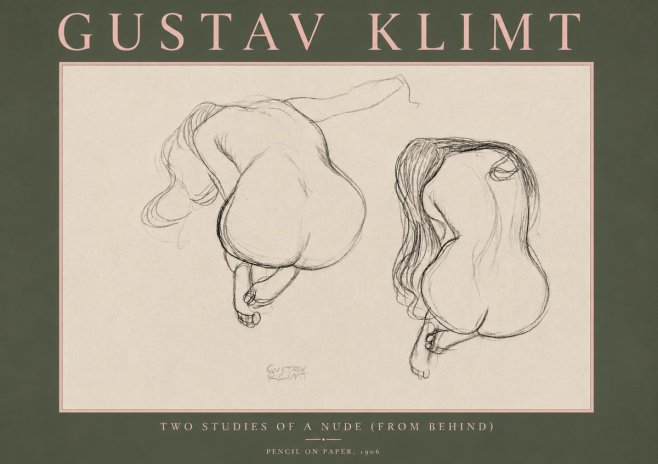 Klimt Two Studies of a Nude (from Behind) No5 - Affiche