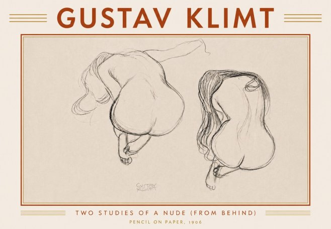 Klimt Two Studies of a Nude (from Behind) No6 - Affiche