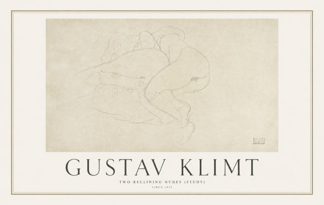 Klimt Two Reclining Nudes (Study) No1 - Affiche