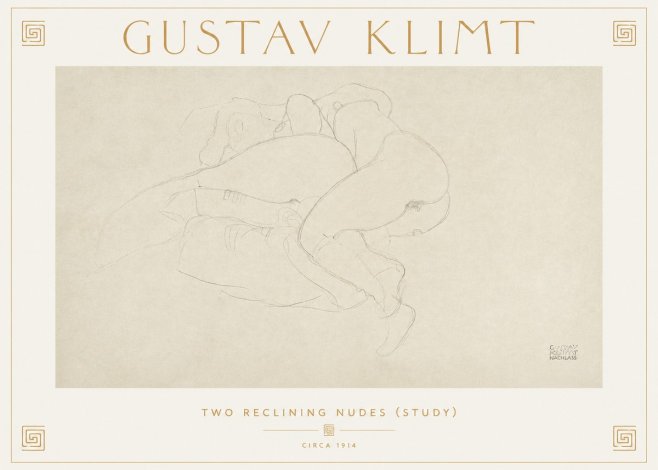 Klimt Two Reclining Nudes (Study) No2 - Affiche