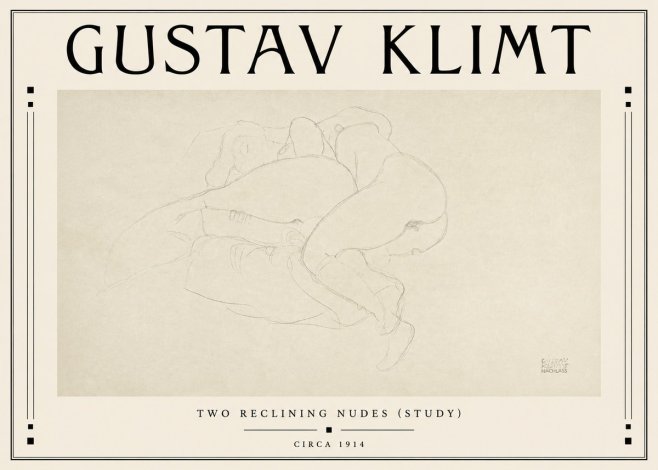 Klimt Two Reclining Nudes (Study) No3 - Affiche