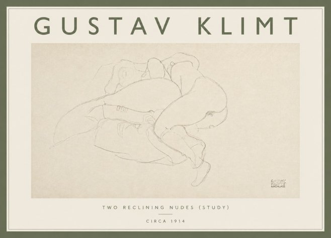 Klimt Two Reclining Nudes (Study) No4 - Affiche