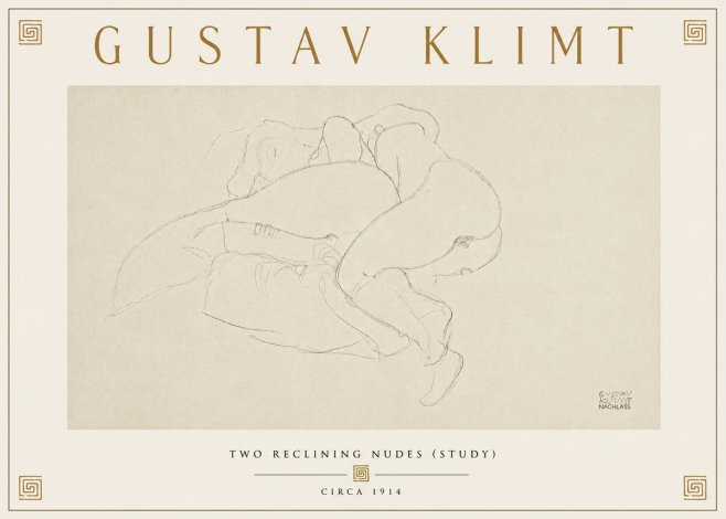 Klimt Two Reclining Nudes (Study) No6 - Affiche