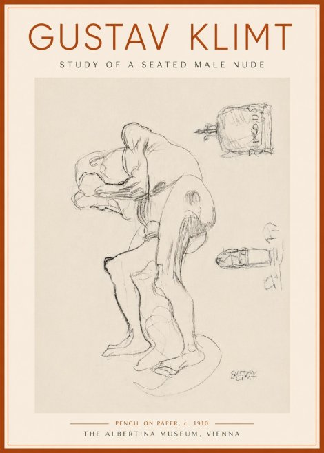 Klimt Study of a Seated Male Nude No6 - Affiche