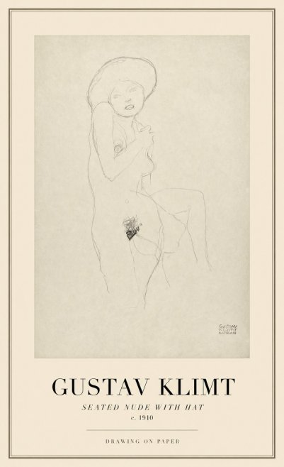 Klimt Seated Nude with Hat No1 - Affiche