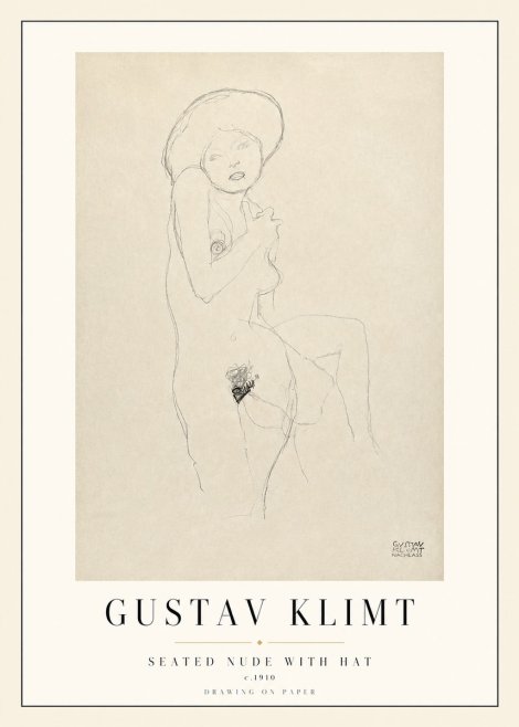Klimt Seated Nude with Hat No3 - Affiche
