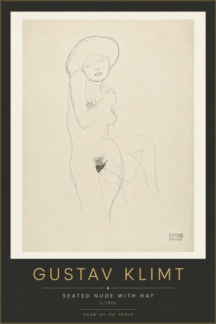 Klimt Seated Nude with Hat No4 - Affiche