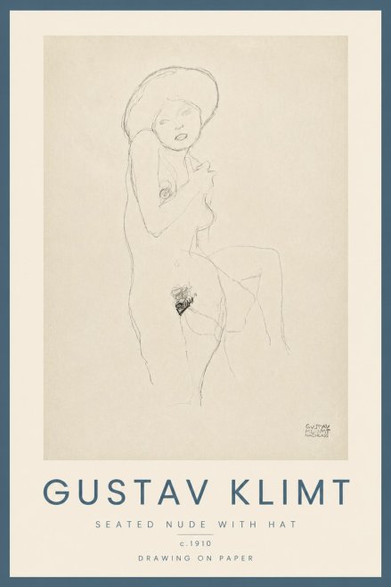 Klimt Seated Nude with Hat No5 - Affiche