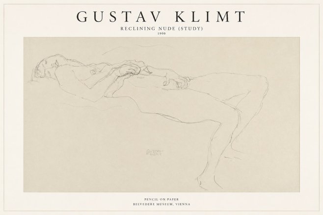 Klimt Reclining Nude (Study) No1 - Affiche