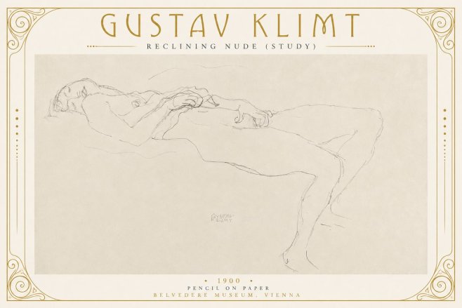 Klimt Reclining Nude (Study) No2 - Affiche
